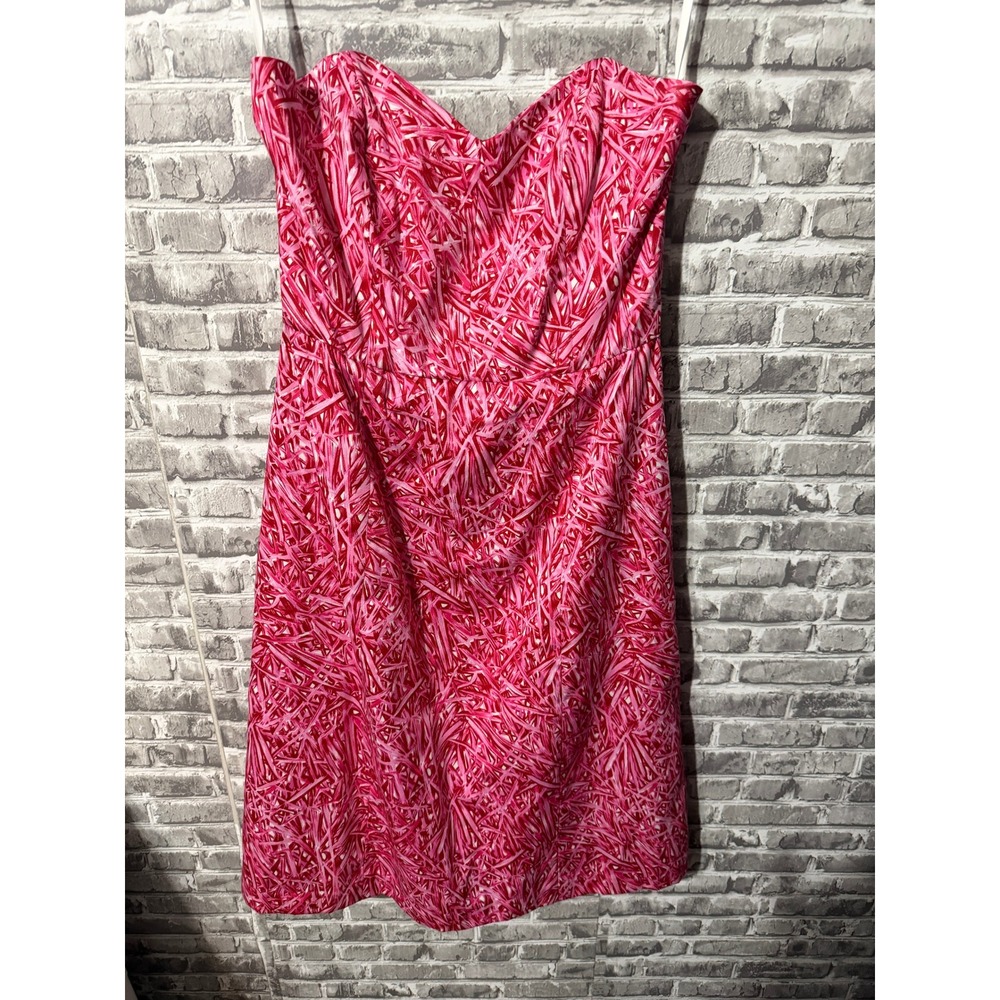 Milly of New York Pink Red Abstract Print Strapless Sweetheart A-Line Dress 4
